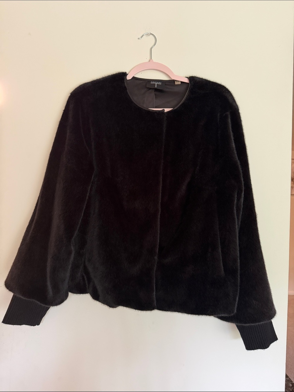 Black Tahari Faux Fur Jacket - Elegant Women's Coat